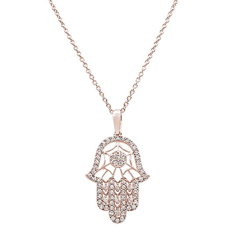 DIAMOND CLOSEOUT! .25ct 14k Rose Gold Diamond Hand of Hamsa Chai Pendant Necklace 18"Long