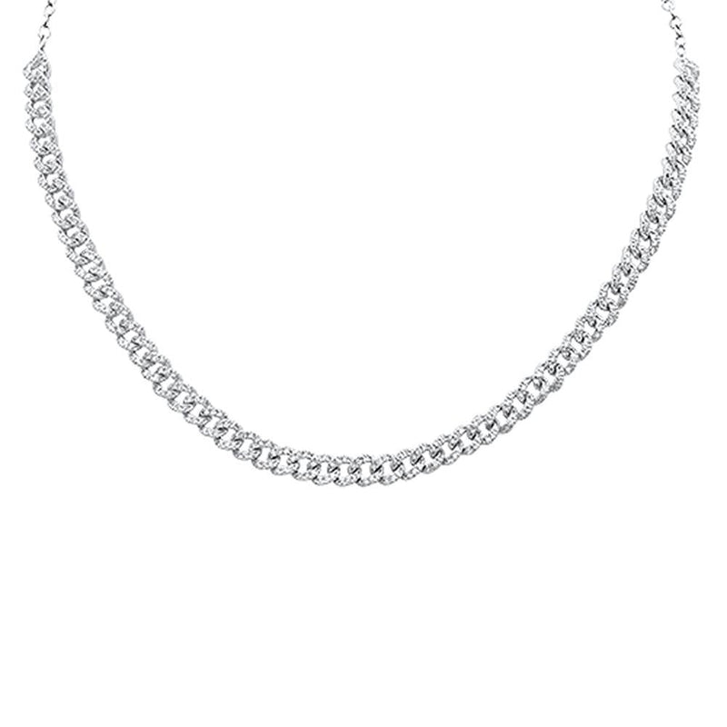 DIAMOND CLOSEOUT!  1.39ct 14k White Gold Diamond Curb Link Statement Choker Necklace 14"