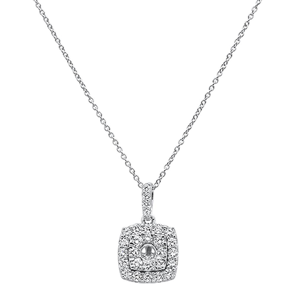 SPECIAL!.1.04ct 14k White Gold Square Diamond Pendant Necklace 18"Long
