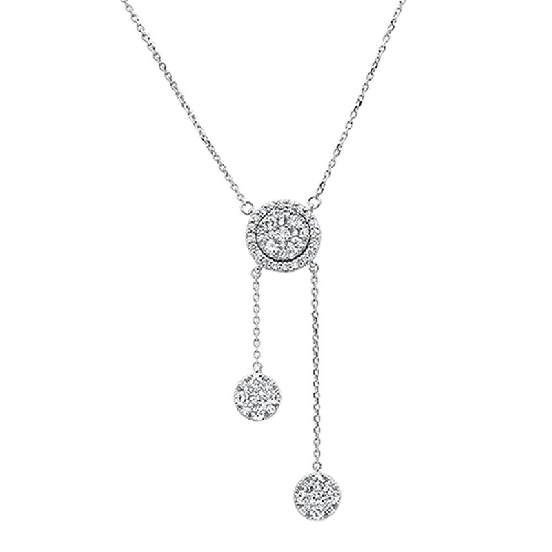 DIAMOND CLOSEOUT!  .96ct 14k White Gold Diamond Lariat Drop Pendant Necklace 18"Long