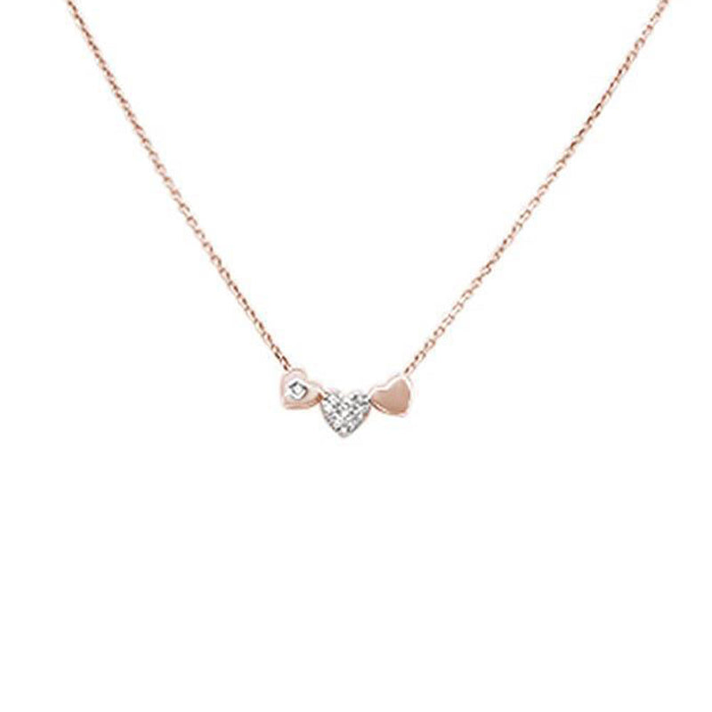 DIAMOND CLOSEOUT! .06ct G SI 14k Rose Gold Diamond Hearts Pendant Necklace 18" Long