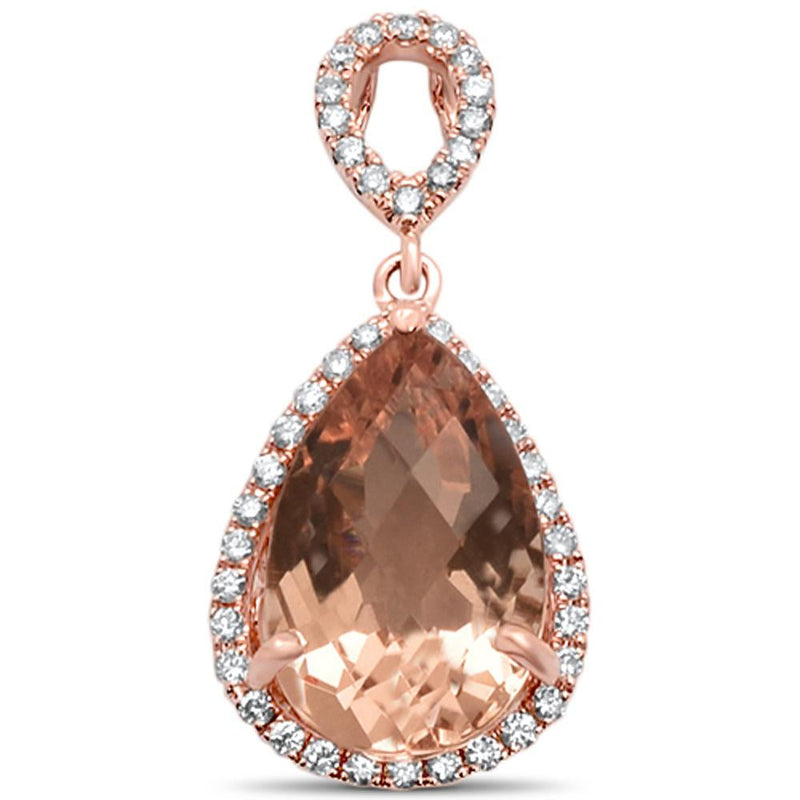 GEMSTONE CLOSEOUT!  2.46cts 14k Rose Gold Pear Shape Morganite & Diamond Designer Pendant