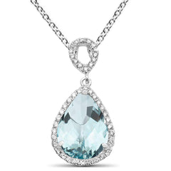 GEMSTONE CLOSEOUT!  2.85ct Pear Aquamarine 14k White Gold Diamond Pendant Necklace 18" Long