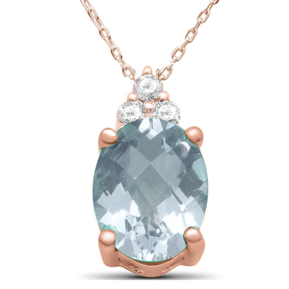 GEMSTONE CLOSEOUT ! 1.50ct 10k Rose Gold Diamond & Aquamarine Gemstone Pendant Necklace 18" Long