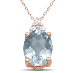 GEMSTONE CLOSEOUT ! 1.50ct 10k Rose Gold Diamond & Aquamarine Gemstone Pendant Necklace 18" Long