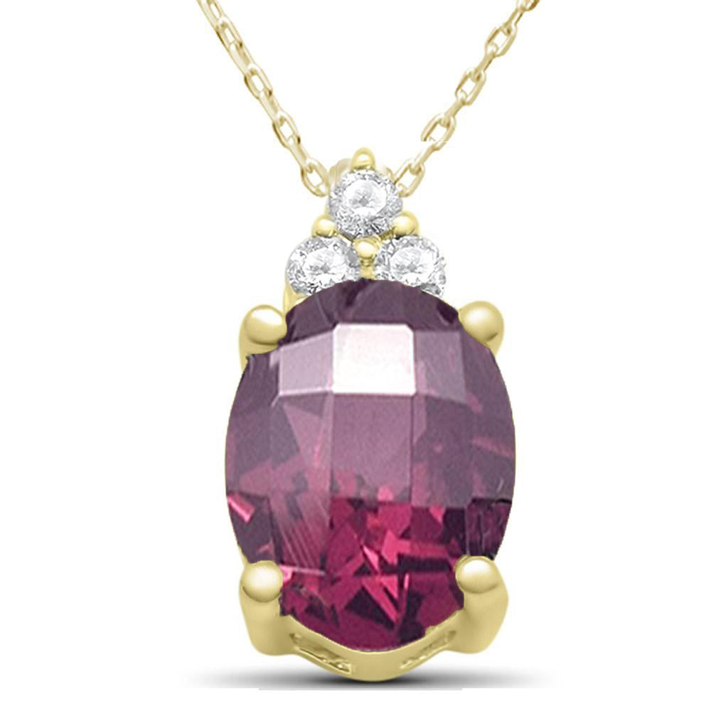 GEMSTONE CLOSEOUT ! 2.20ct 10k Yellow Gold Rhodolite & Diamond Pendant Necklace 18" Long