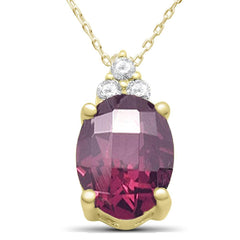GEMSTONE CLOSEOUT ! 2.20ct 10k Yellow Gold Rhodolite & Diamond Pendant Necklace 18" Long