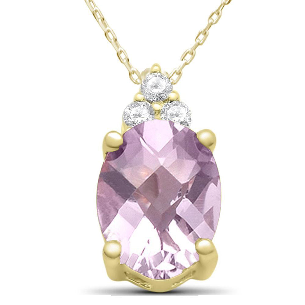 GEMSTONE CLOSEOUT ! 1.64ct 10k Yellow Gold Diamond & Pink Amethyst Gemstone Pendant Necklace 18" Long