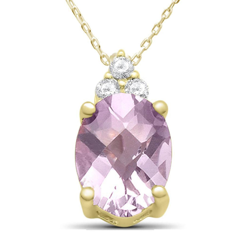 GEMSTONE CLOSEOUT ! 1.64ct 10k Yellow Gold Diamond & Pink Amethyst Gemstone Pendant Necklace 18" Long