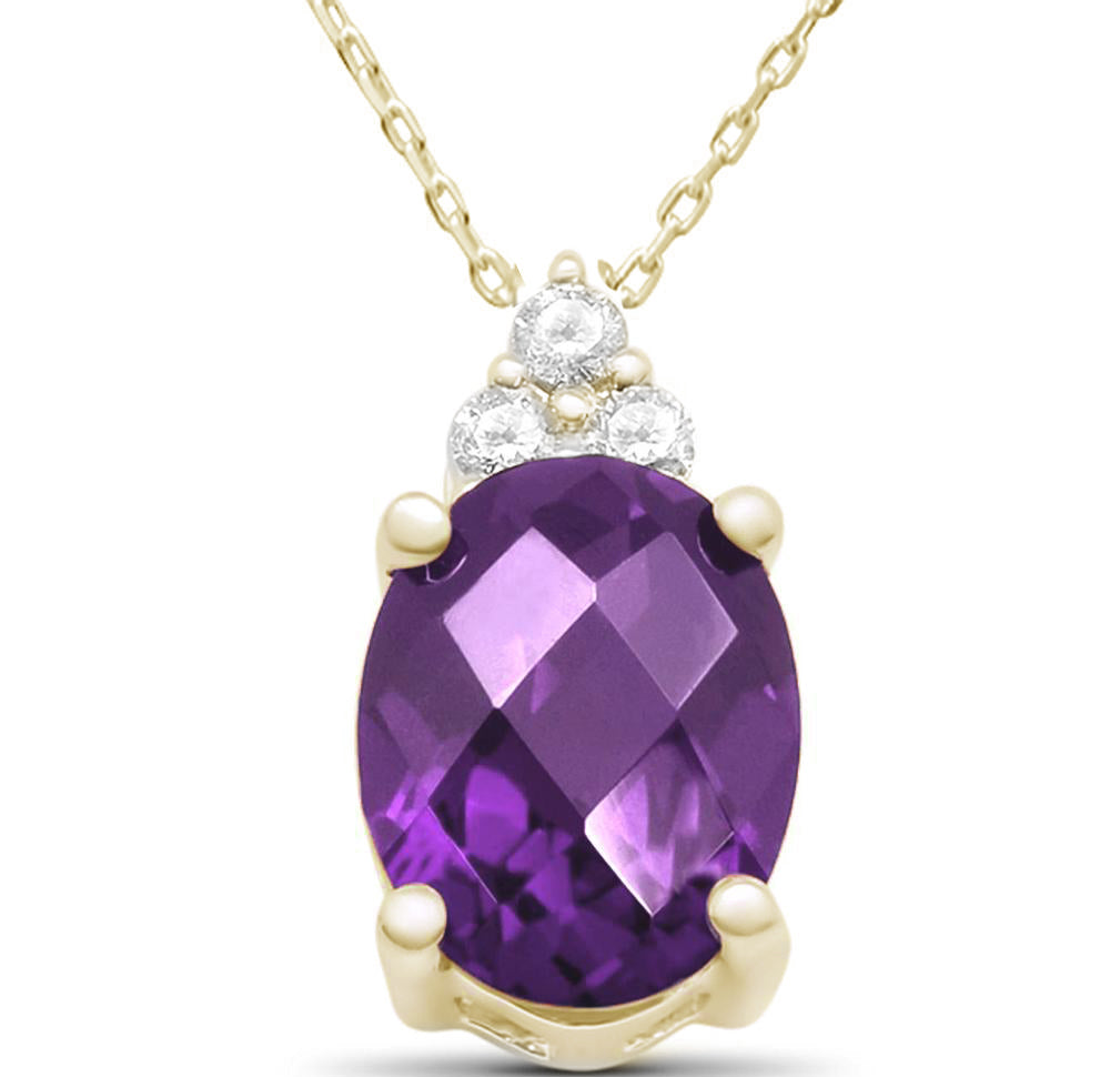 GEMSTONE CLOSEOUT ! 1.75ct 10K Yellow Gold Diamond & Amethyst Gemstone Pendant Necklace 18" Long