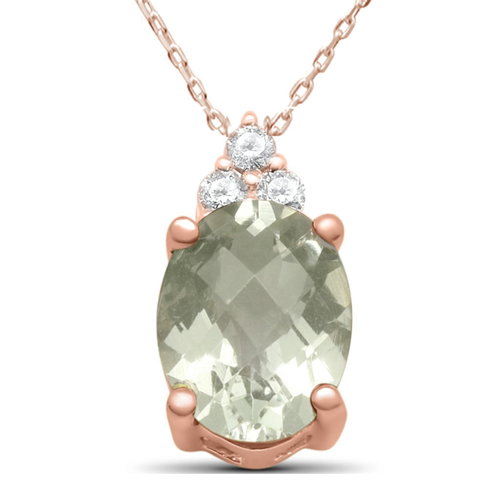 GEMSTONE CLOSEOUT ! 1.91cts 10k Rose Gold Diamond & Oval Green Amethyst Pendant