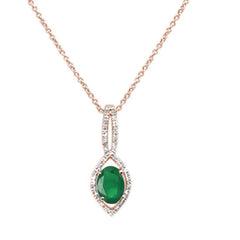 GEMSTONE CLOSEOUT ! .90ct 10k Rose Gold Emerald & Diamond Solitaire Pendant Necklace 18"