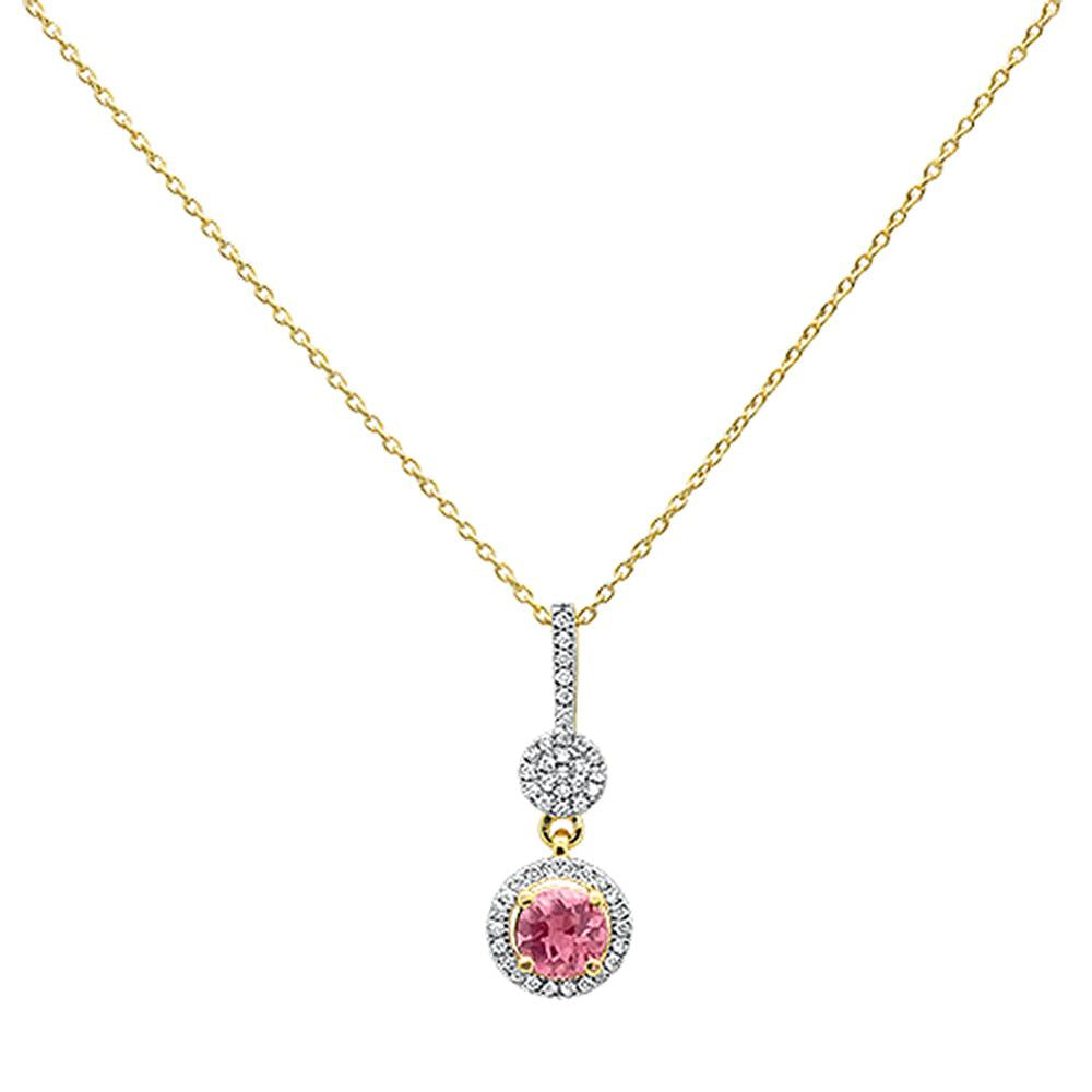 GEMSTONE CLOSEOUT ! 0.52cts 10k Yellow Gold Round Pink Tourmaline & Diamond Pendant