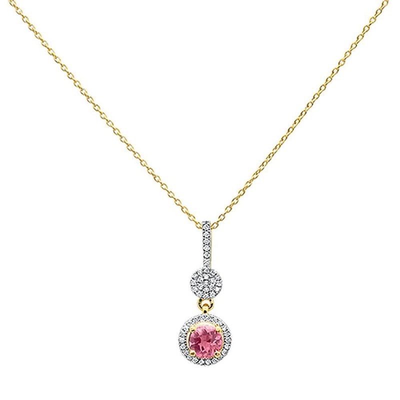 GEMSTONE CLOSEOUT ! 0.52cts 10k Yellow Gold Round Pink Tourmaline & Diamond Pendant