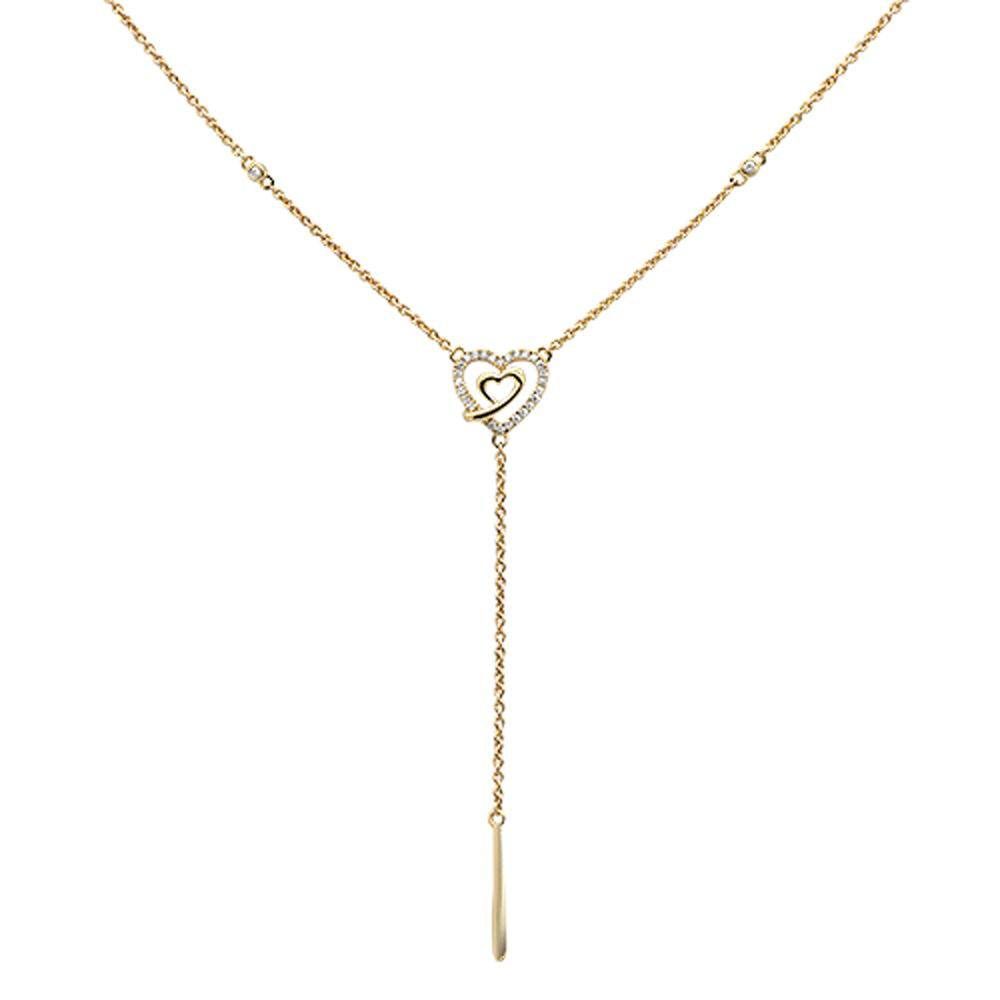 DIAMOND CLOSEOUT!  .09ct 14kt Yellow Gold Diamond Drop Heart Lariat Pendant Necklace 18"+ 2"