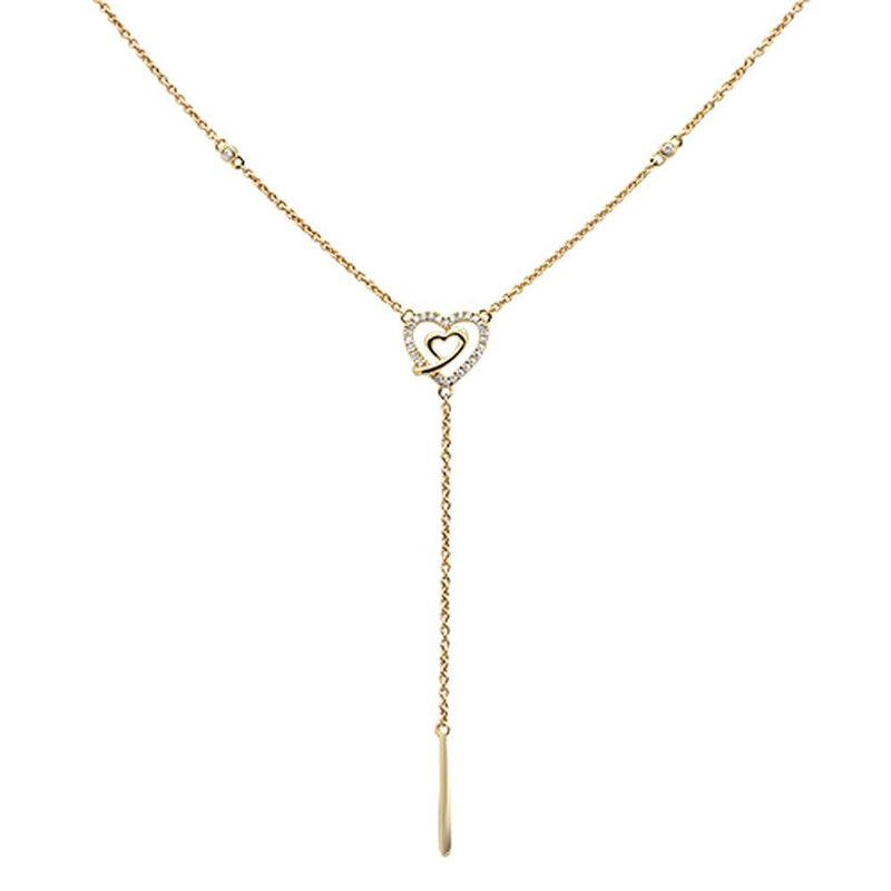 DIAMOND CLOSEOUT!  .09ct 14kt Yellow Gold Diamond Drop Heart Lariat Pendant Necklace 18"+ 2"