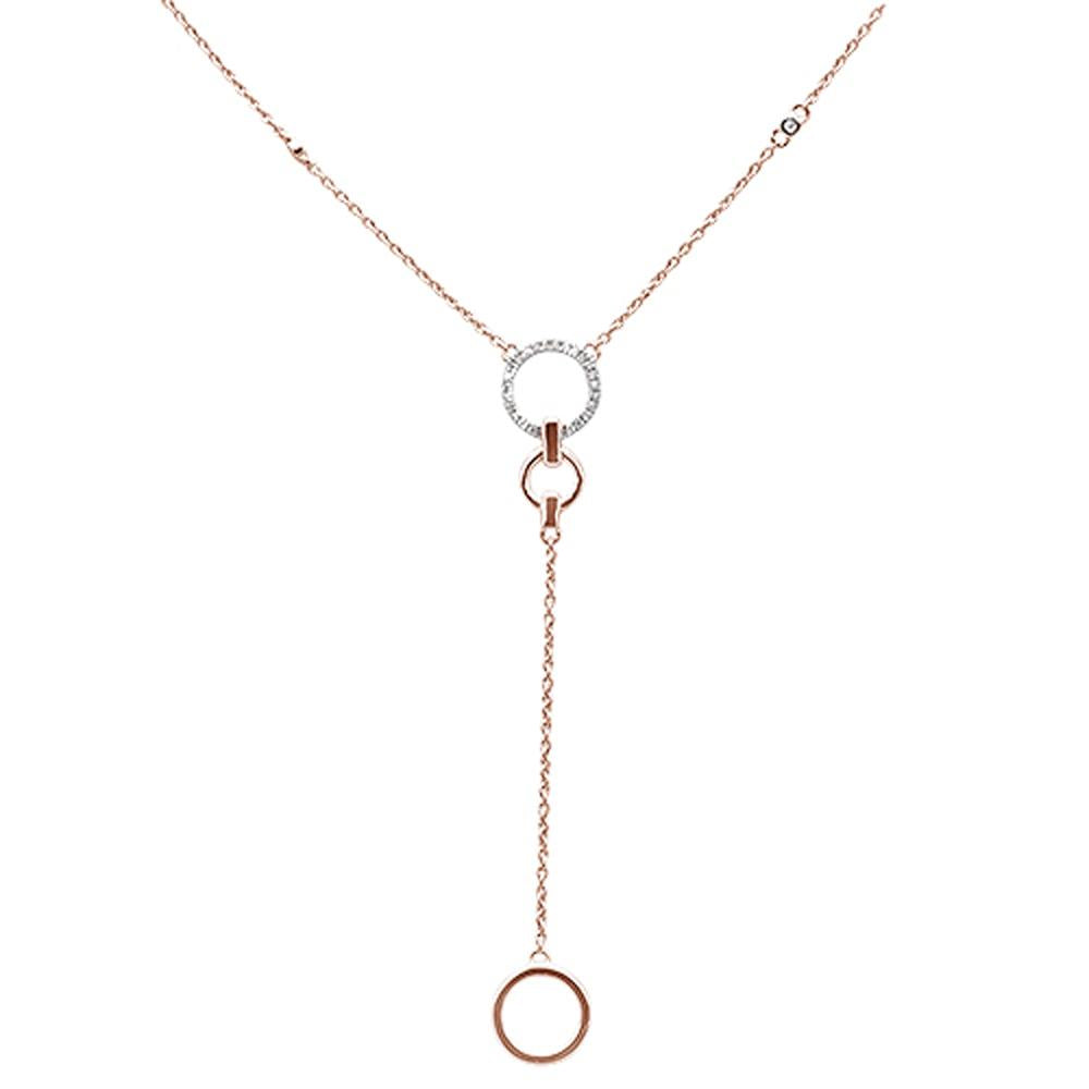DIAMOND CLOSEOUT! .09ct 14kt Rose Gold Diamond Drop Circle Lariat Pendant Necklace 18"+2" Ext