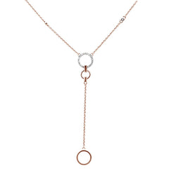 DIAMOND CLOSEOUT! .09ct 14kt Rose Gold Diamond Drop Circle Lariat Pendant Necklace 18"+2" Ext