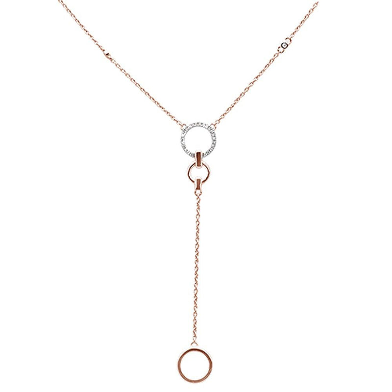 DIAMOND CLOSEOUT! .09ct 14kt Rose Gold Diamond Drop Circle Lariat Pendant Necklace 18"+2" Ext