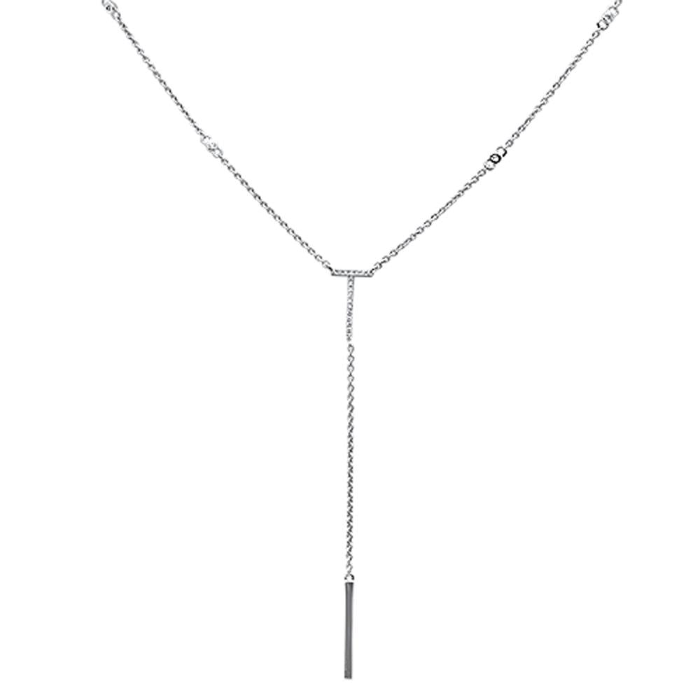 DIAMOND CLOSEOUT! .07ct 14kt White Gold Diamond Drop Lariat Pendant Necklace 18"+ 2" Ext