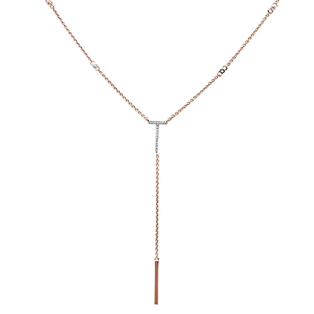 DIAMOND CLOSEOUT!  .08ct 14kt Rose Gold Diamond Drop Lariat Pendant Necklace 18"+ 2" Ext.