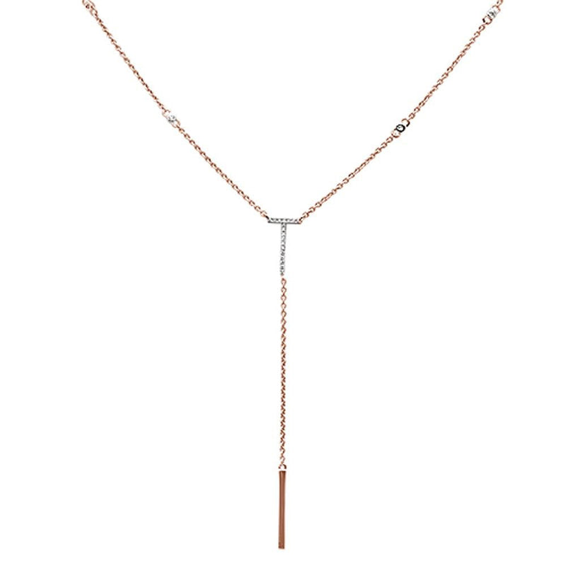 DIAMOND CLOSEOUT!  .08ct 14kt Rose Gold Diamond Drop Lariat Pendant Necklace 18"+ 2" Ext.
