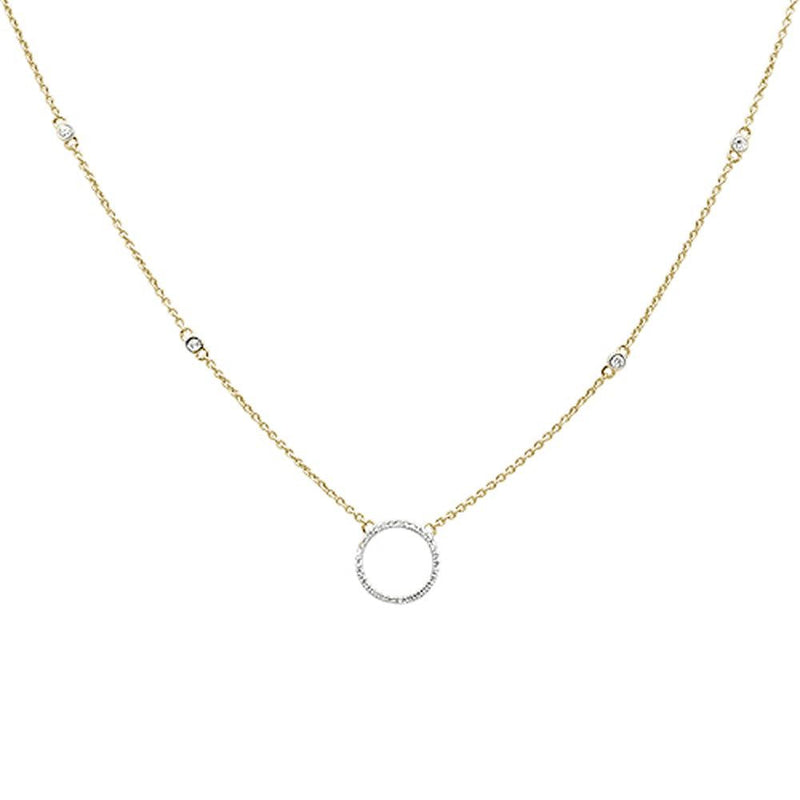 DIAMOND CLOSEOUT! .17ct 14kt Yellow Gold Diamond Trendy Circle Pendant Necklace 18"+ 2" Ext