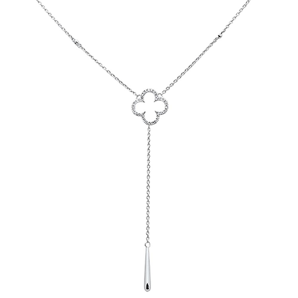 DIAMOND CLOSEOUT!  .10ct 14kt White Gold Diamond Clover Lariat Drop Pendant Necklace 18"