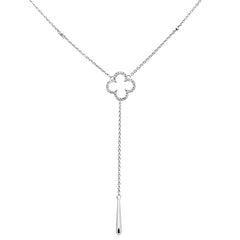 DIAMOND CLOSEOUT!  .10ct 14kt White Gold Diamond Clover Lariat Drop Pendant Necklace 18"
