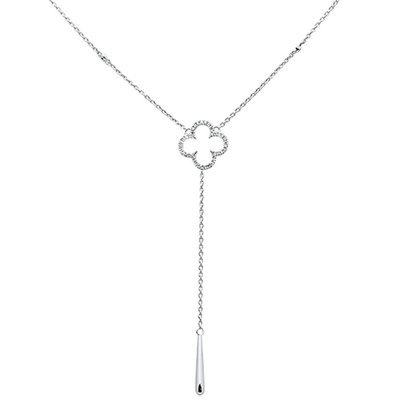 DIAMOND CLOSEOUT!  .10ct 14kt White Gold Diamond Clover Lariat Drop Pendant Necklace 18"