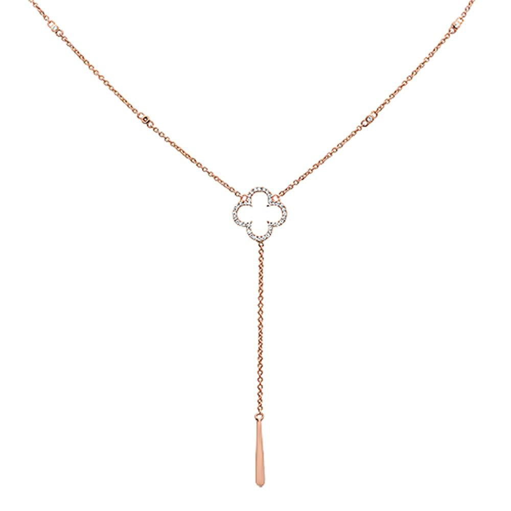 DIAMOND CLOSEOUT! .16cts 14k Rose Gold Diamond Clover Drop Lariat Pendant Necklace 18"