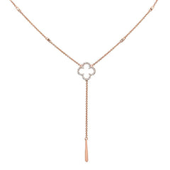 DIAMOND CLOSEOUT! .16cts 14k Rose Gold Diamond Clover Drop Lariat Pendant Necklace 18"