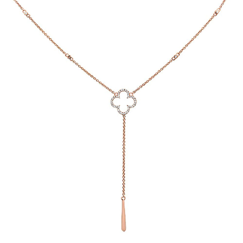 DIAMOND CLOSEOUT! .16cts 14k Rose Gold Diamond Clover Drop Lariat Pendant Necklace 18"