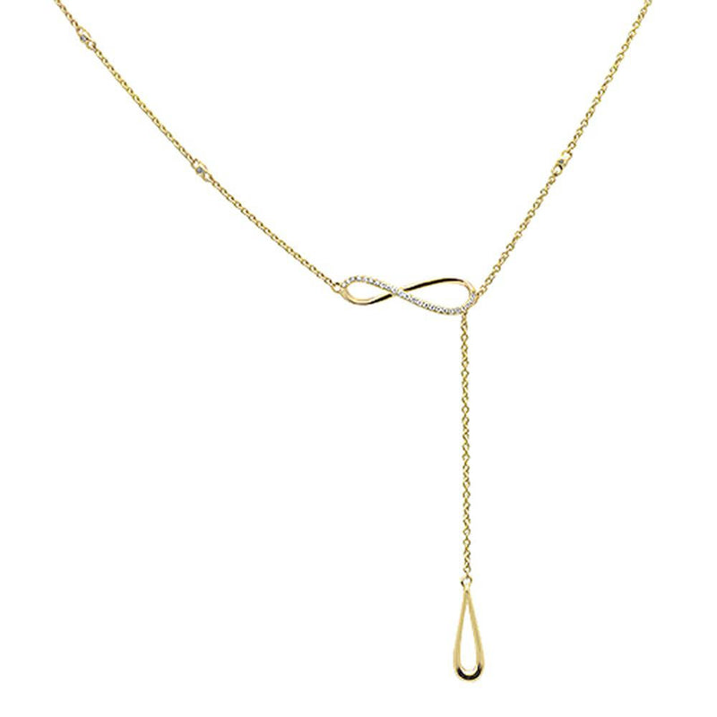 DIAMOND CLOSEOUT! .10cts 14k Yellow Gold Diamond Infinity Designer Lariat Necklace 18"