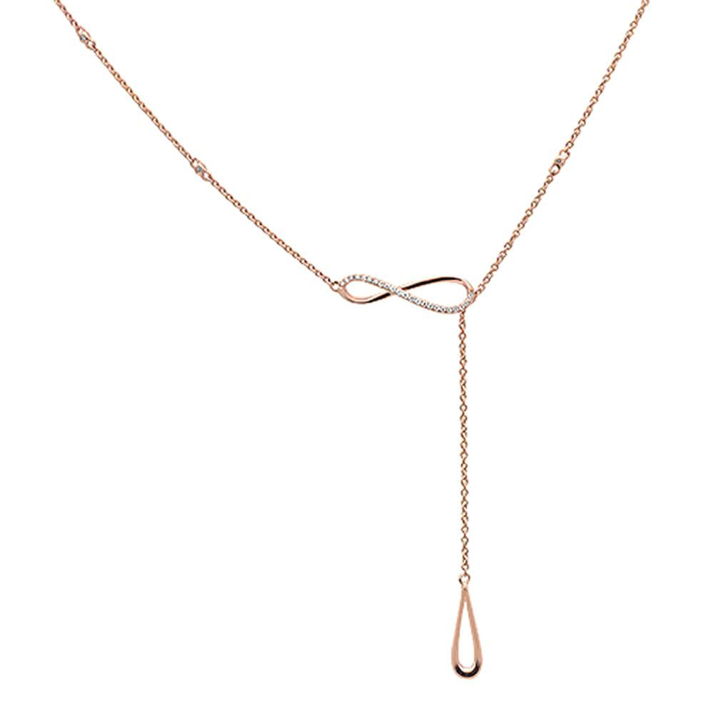 DIAMOND CLOSEOUT! .09cts 14k Rose Gold Diamond Infinity Lariat Pendant Necklace 18"