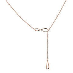 DIAMOND CLOSEOUT! .09cts 14k Rose Gold Diamond Infinity Lariat Pendant Necklace 18"