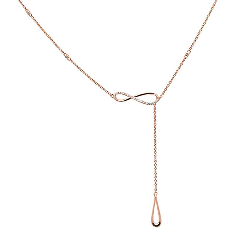 DIAMOND CLOSEOUT! .09cts 14k Rose Gold Diamond Infinity Lariat Pendant Necklace 18"