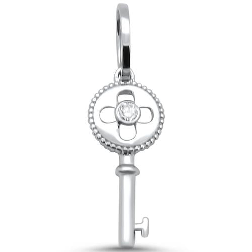 DIAMOND CLOSEOUT! .05ct 14kt White Gold Diamond Pendant 1" Key