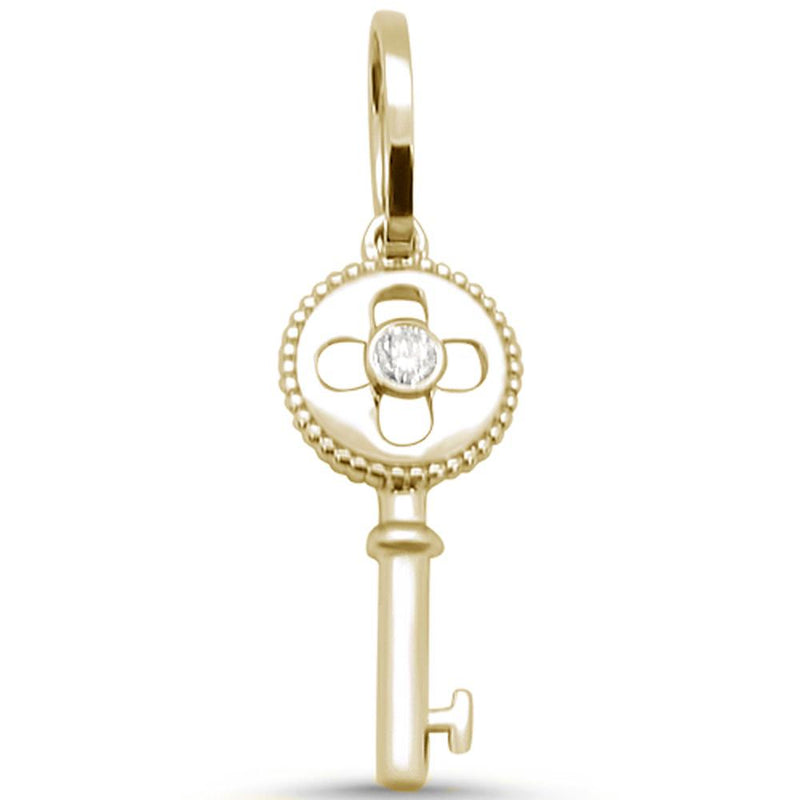 DIAMOND CLOSEOUT! .05ct 14kt Yellow Gold Diamond Pendant 1" Key