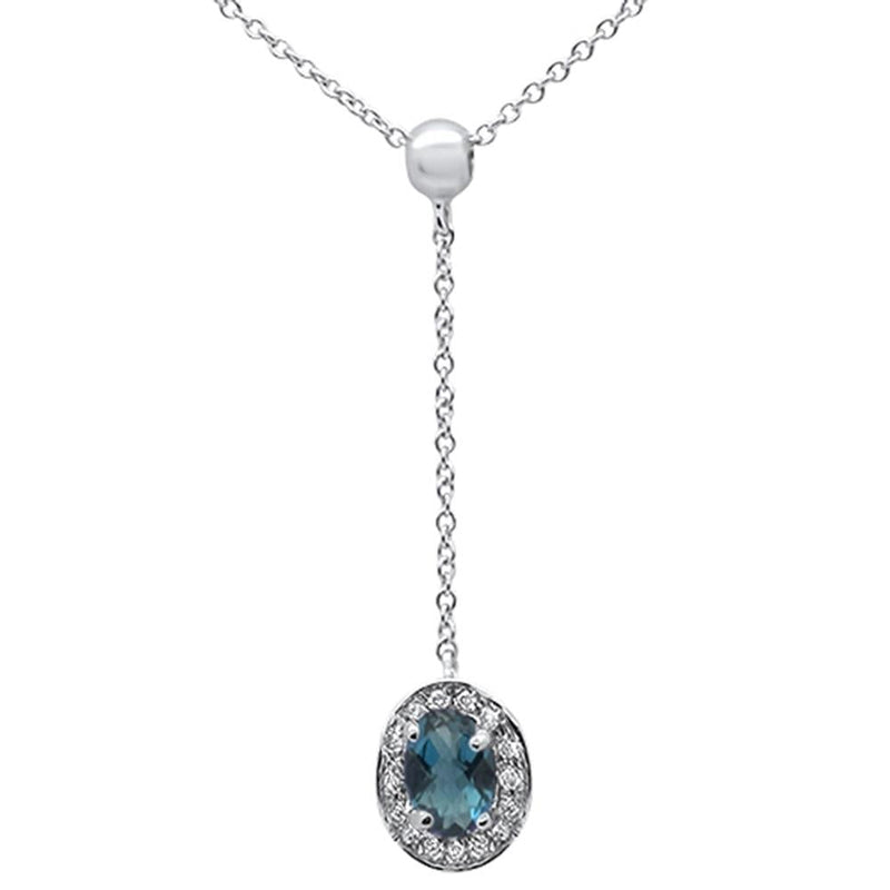 GEMSTONE CLOSEOUT ! .57cts 10k White Gold Diamond & Blue Topaz Lariat Pendant Necklace 18" Long