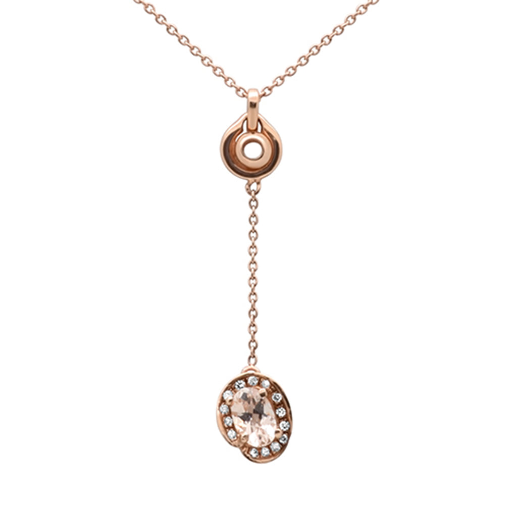 GEMSTONE CLOSEOUT ! .54cts 10k Rose Gold Diamond & Morganite Lariat Pendant Necklace 18" Long
