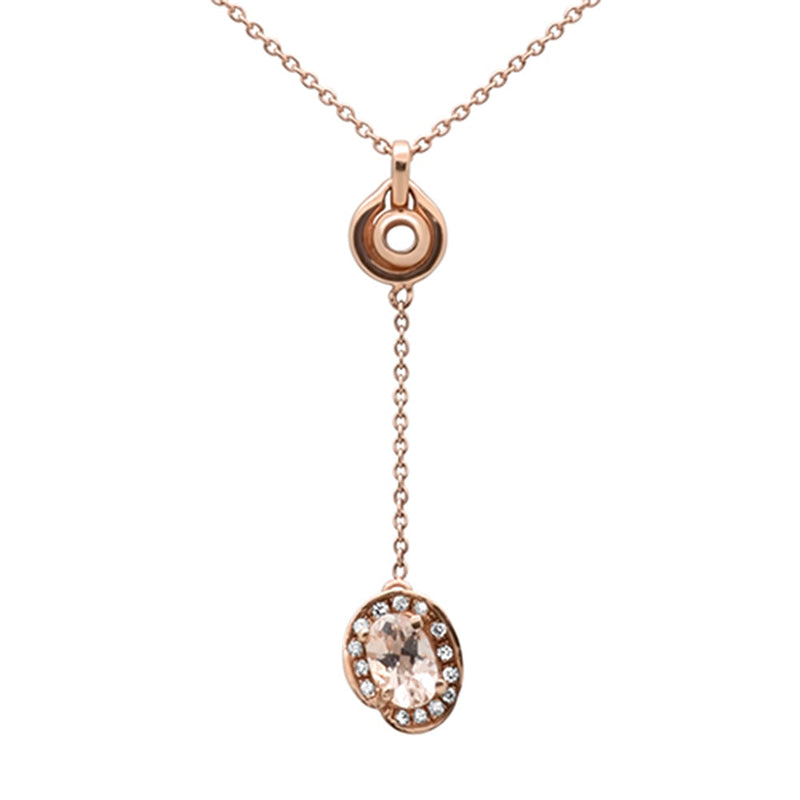 GEMSTONE CLOSEOUT ! .54cts 10k Rose Gold Diamond & Morganite Lariat Pendant Necklace 18" Long