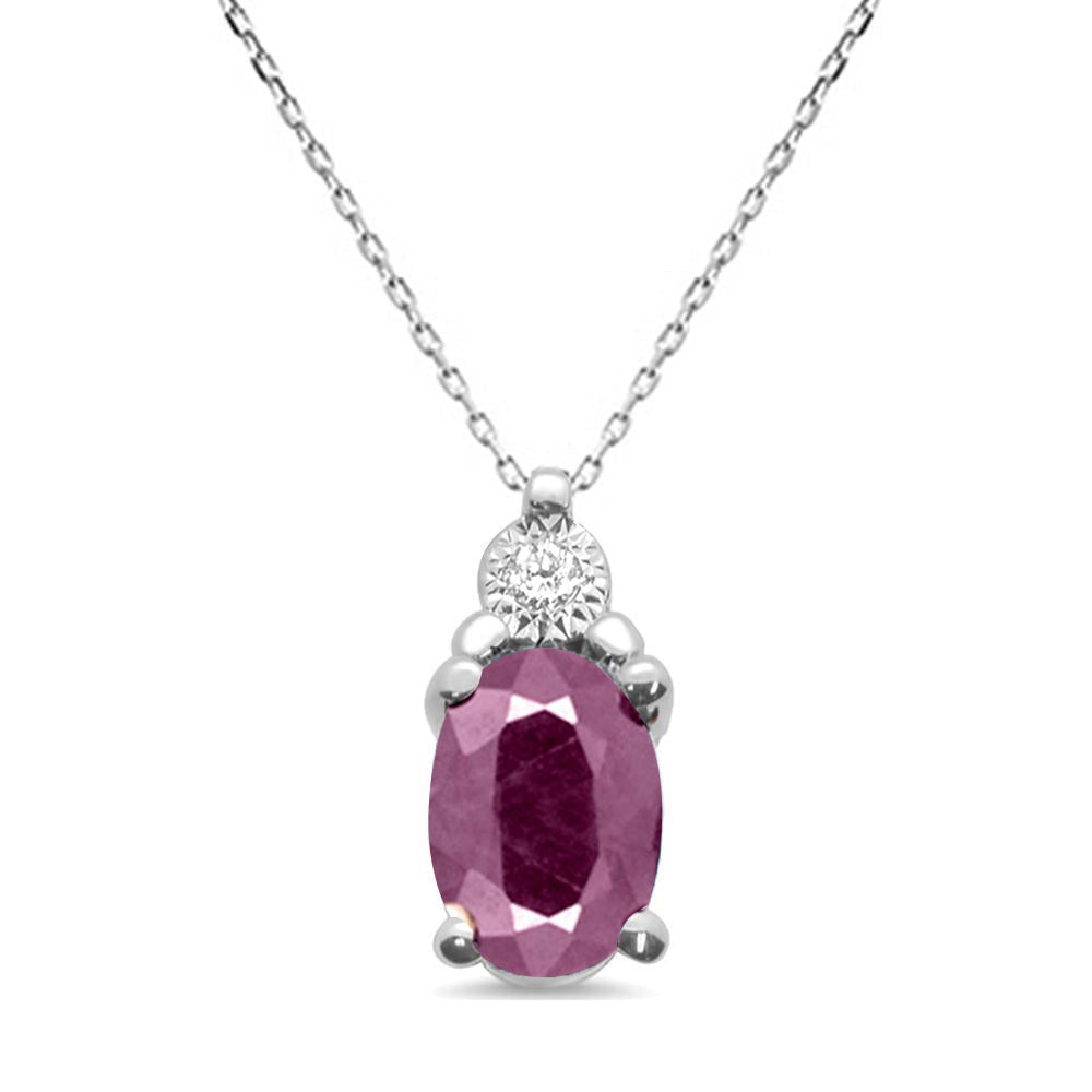 GEMSTONE CLOSEOUT ! .79ct 10k White Gold Ruby & Diamond Solitaire Pendant Necklace 18"