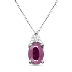 GEMSTONE CLOSEOUT ! .79ct 10k White Gold Ruby & Diamond Solitaire Pendant Necklace 18"