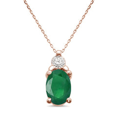 GEMSTONE CLOSEOUT ! .73ct 10k Rose Gold Oval Emerald & Diamond Pendant 18" Long