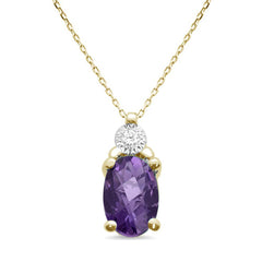 GEMSTONE CLOSEOUT ! .70ct 10k Yellow Gold Amethyst & Diamond Solitaire Pendant Necklace 18"