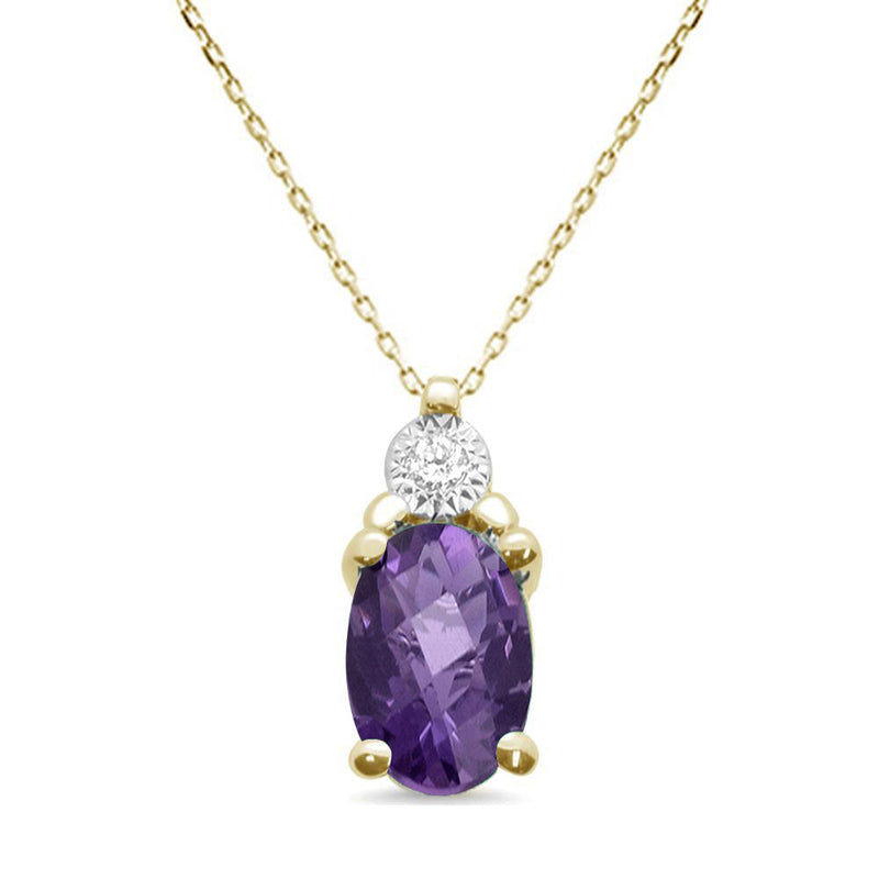 GEMSTONE CLOSEOUT ! .70ct 10k Yellow Gold Amethyst & Diamond Solitaire Pendant Necklace 18"