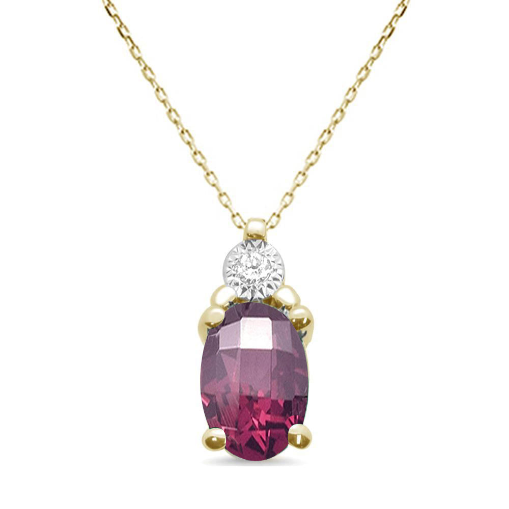 GEMSTONE CLOSEOUT ! .92ct 10k Yellow Gold Rhodolite & Diamond Solitaire Pendant Necklace 18"