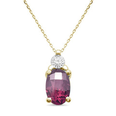 GEMSTONE CLOSEOUT ! .92ct 10k Yellow Gold Rhodolite & Diamond Solitaire Pendant Necklace 18"