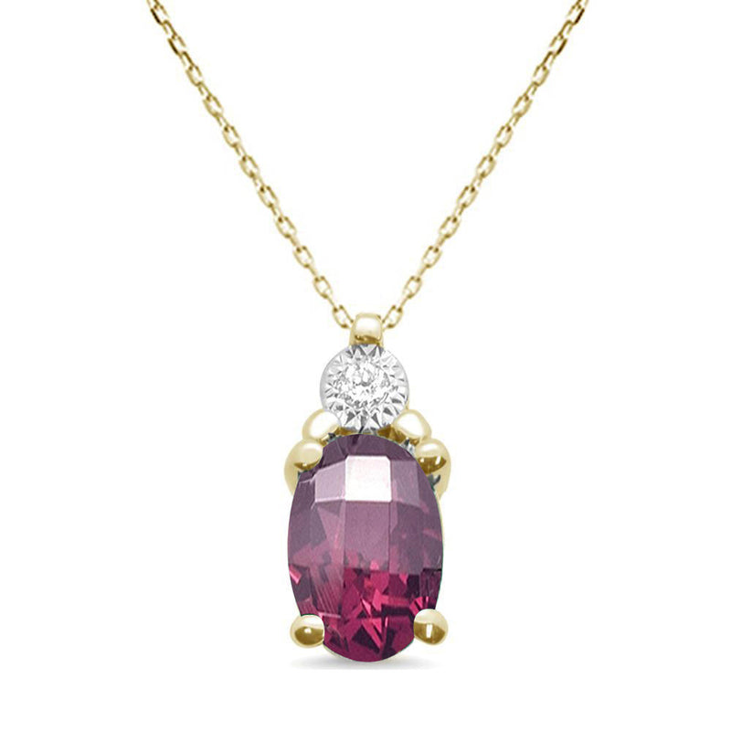 GEMSTONE CLOSEOUT ! .92ct 10k Yellow Gold Rhodolite & Diamond Solitaire Pendant Necklace 18"